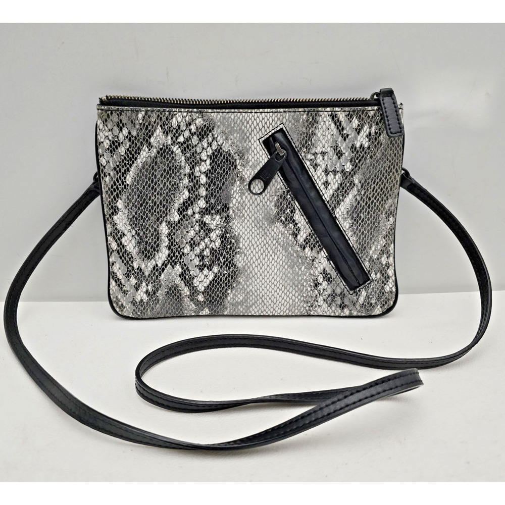 GAP Small Black & Gray PYTHON PRINT Textured Leather Slim Crossbody Shoulder Bag